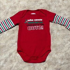 Red Holiday Baby Onesie with Striped Sleeves